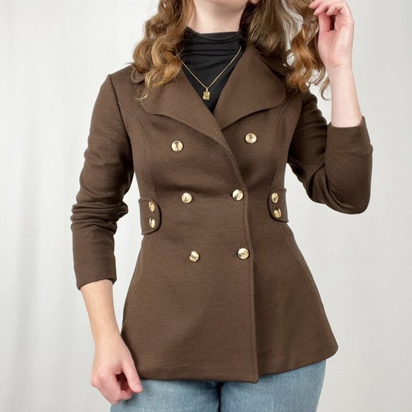 Vintage Union Made 1960's 100% Wool Double Breasted Pea Coat Blazer Jacket Brown - Picture 6 of 7